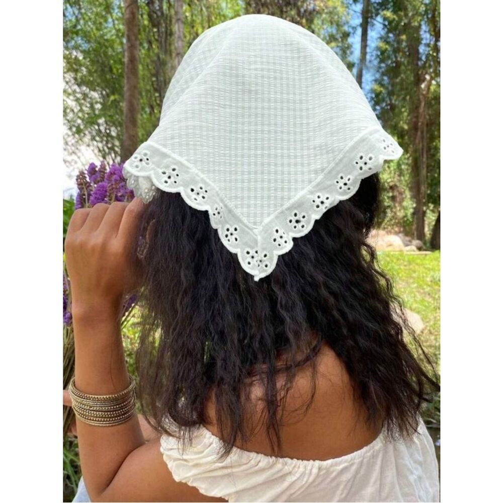 Eyelet Lace-Trim Headscarf P134